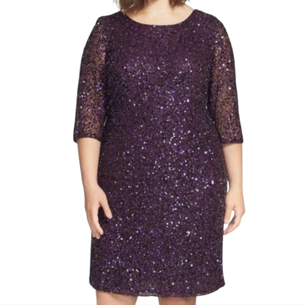 New Pisarro Nights Beaded Cowl Back Cocktail Dress Plus Sz 18W Plum